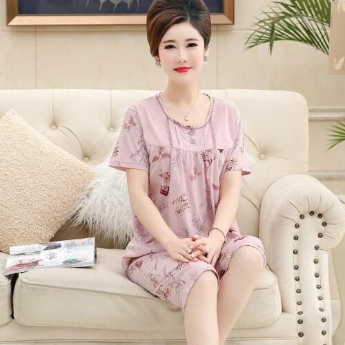 Plus Size M-4XL Women Pajamas Set Short Sleeve Cotton Pyjamas Home Clothing Nightwear Sleepsuit