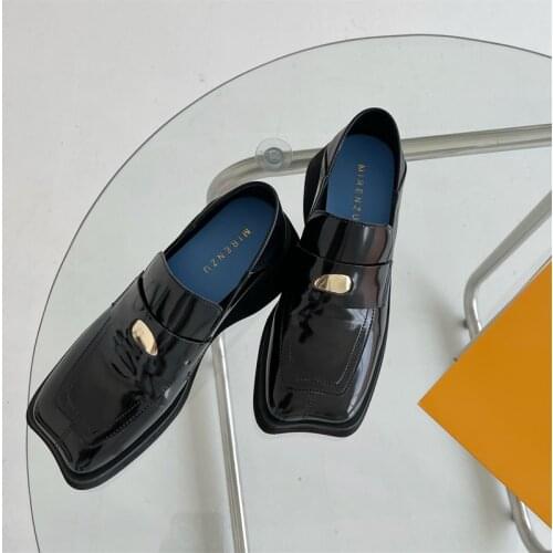 Spring And Summer New Style Retro Square Toe British Style Small Leather Shoes Daily Commuting Wedge Ladies Single Shoes