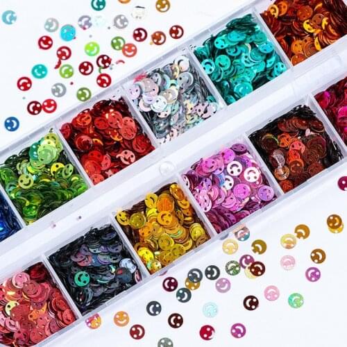 1Set Round Smiley Face Mermaid Mixed Nail Glitter Flakes 3D Ultrathin Sequins Paillette Charms Nail Art Decoration Manicure