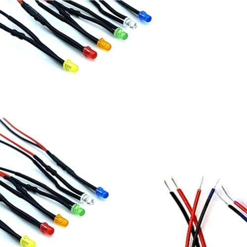 100Pcs 2V 3V 5V 6V 9V 12V 24V 36V 48V 110V 220V Diffused 3mm Pre-wired LED With 20cm Wire, Warm White,Orange,Pink,Purple
