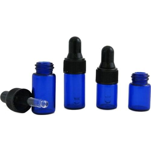30pcs Blue Glass Dropper Bottles With Black Cap Essential Oil Perfume e liquid Sample Bottle 2ml 3ml Aromatherapy