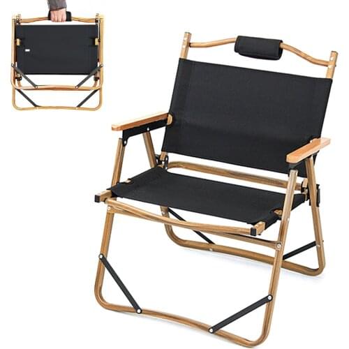 Aluminum Alloy Foldable Chair Table Set Portable Imitation Wood Grain Arm Chair for Outdoor Camping Barbecue Beach