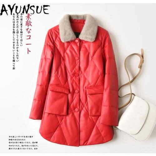 AYUNSUE 100% Sheepskin Coat Female Winter Genuine Leather Down Jacket Women 2020 Mink Fur Collar Leather Jackets Veste Cuir