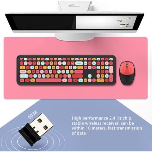 2.4G Wireless Multimedia Keyboard Built-in Intelligent Power Saving Mouse USB Full-Sized Cute 110 Keys Keyboard