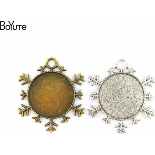 BoYuTe (30 Pieces/Lot) 25MM Cabochon Base Vintage Accessories Parts Antique Bronze Silver Snowflake Bezel Pendants for Jewelry