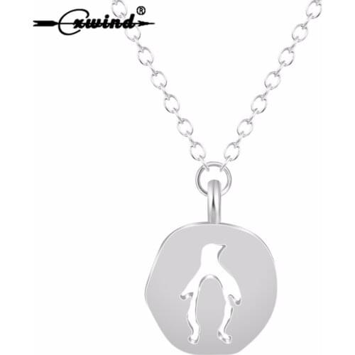 Cxwind Fashion Cutout Penguin Necklace Long Chain Animal Pendants Necklaces Geometric Jewelry For Women Charm Collar Accessories