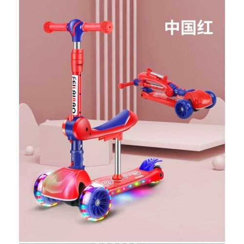 Childrens scooter 3 four wheels can sit 1-2-6-8 years old three-in-one infant baby scooter with seat
