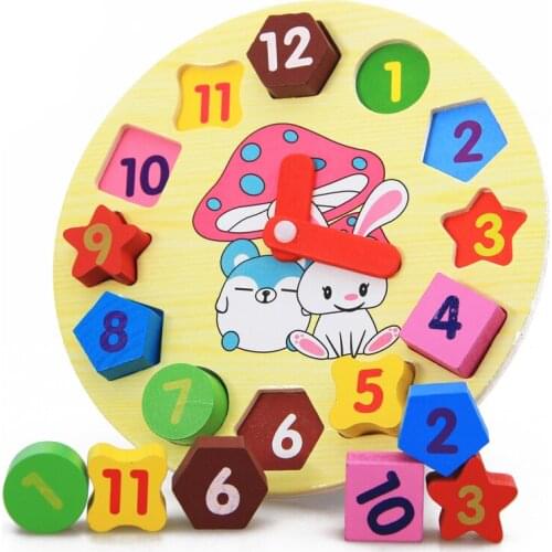 Baby Kids Childrens Education Wooden Puzzle Toys Wooden Digital Clock Jigsaw Toy Geometry Stacking Toys Wholesale