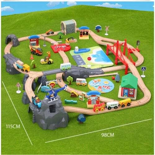 Construction site dock zoo rail train set children educational rail car toy compatible with wooden train track and electric car