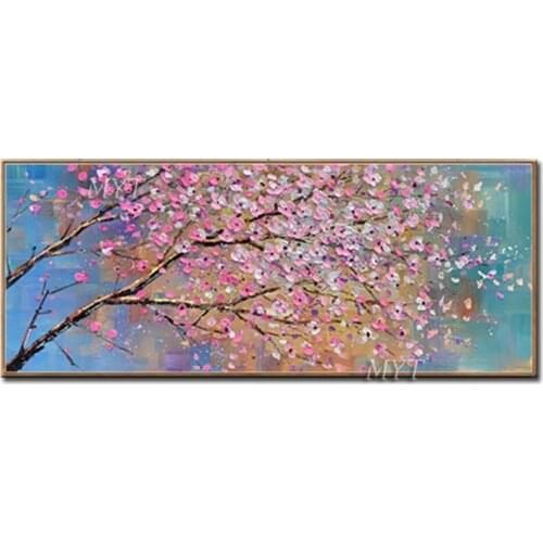Two Small Trees Are Covered With Pink Flowers Handpainted Wall Art Home Decor Picture Modern Oil Painting On Canvas Unframe