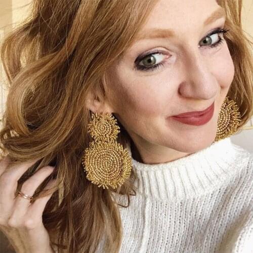 Sehuoran Statement Earrings For Women Oorbellen Glass Beads Handmade Fashion Jewelry Drop Dangle Earrings Wedding Jewelry Gifts