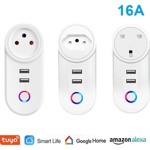 Google smart WiFi socket Israel plug, smart socket Brazil, UK plug remote voice control USB socket, support Google Home Alexa