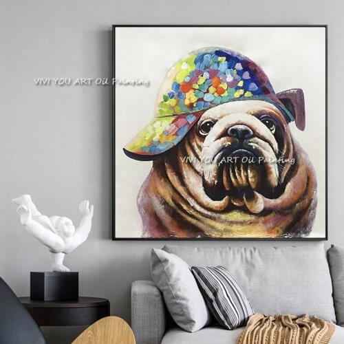 Handmade Graffiti French Bulldogs Oil Painting on Canvas Wall Art Posters Animal Wall Pictures for Kids Room Home Cuadros Decor