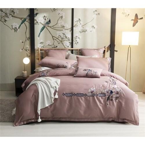 Luxur Embroideredy Egyptian cotton Wedding Bedding Sets Chinese Stly Queen King size4/6pcs Bed set Bed Sheet Duvet couer pink