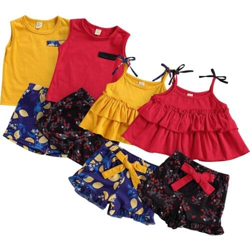 Citgeett Summer Infant Baby Girls Outfits Casual Sleeveless Patchwork Top + Printed Shorts Casual Set Clothes