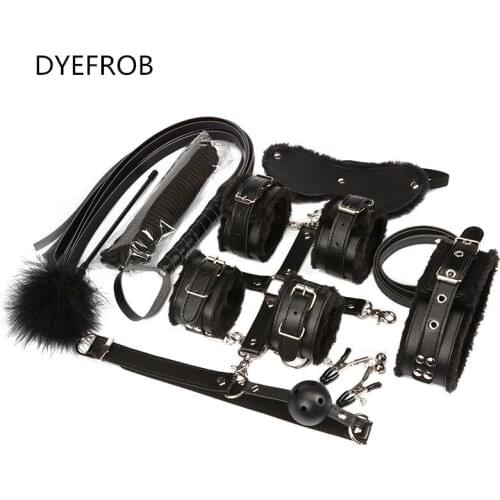 DYEFROB 10-piece Set of Adult Sex Toys Fashion Womens Garter Belt Plush Fun Leather Handcuffs Neck Sleeve Plug Goth Lingerie