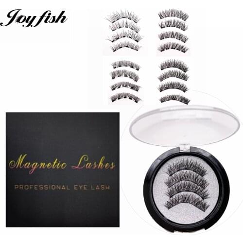 5 Magnetic Lashes Set 3d Natural Magnet Faux Cils Mink Eyelash Kit with Tweezers Round Box Packaging 4pcs Easy to Wear Makeup