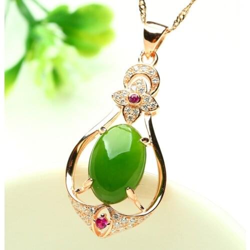 Fashion Hetian Jade Necklaces for Women with Oval Shape Green Jade Pendant Fashion Weddings Woman Party Gift