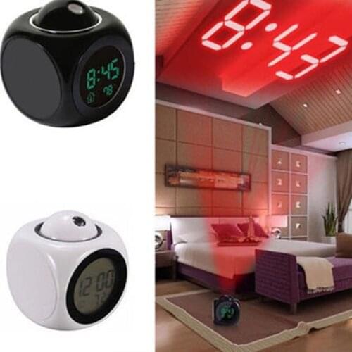 Projector Alarm Clock LCD Projection LED Display Time Digital Alarm Clock Talking Voice Prompt Thermometer Snooze Function Desk