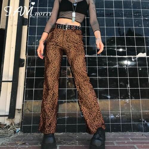 Y2k Nyc Street Style Leopard Printed Harajuku Flared Pants Capri Women 2000s Aesthetic High Waist Baggy Joggers Fashion Iamhotty