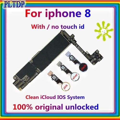 Unlocked original placa motherboard for iPhone 8 64gb 256gb with fingerprint 4.7inch with Touch ID IOS system logic board