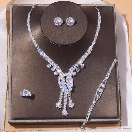 Stonefans Luxury Bling Rhinestone Wedding Jewelry Set for Women Bride Accessories Round Zircon Necklace Set African Jewelry Gift