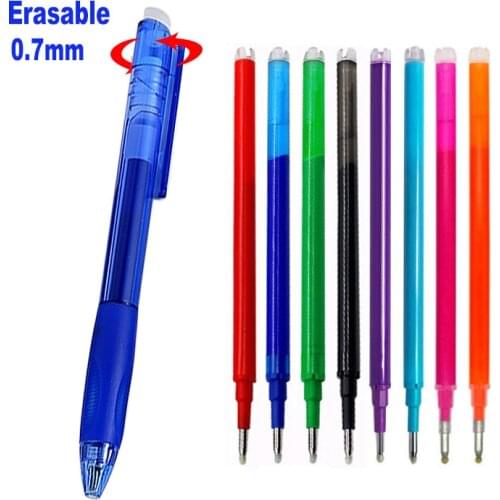 9Pcs/Set 0.7mm Erasable Pen Refill 8 Color Ink Button Slide Press Washable Handle Office Accessory Retractable Erasable Gel Pen