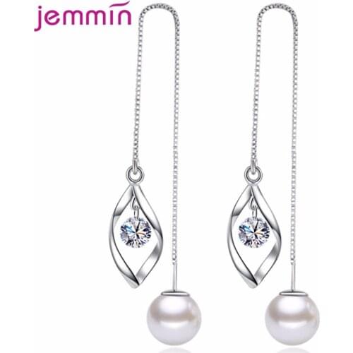 New Fashion 925 Sterling Silver Luxury Freshwater Pearl Cubic Zircom Leaves Long Tassel Drop Earrings Jewelry for Women Wedding