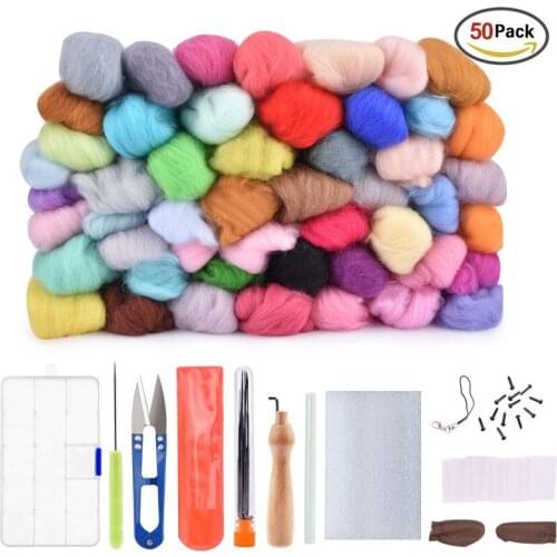 50 Colors Wool Felt Fibre Roving With Needle Set For Felting DIY Handcraft Starter Needlework Sewing Craft Kit Needle Craft Wool