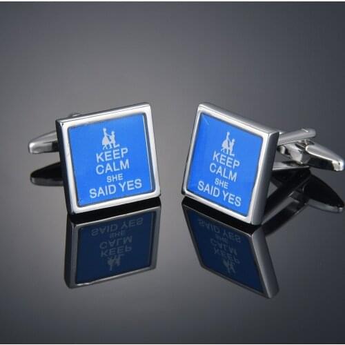 Blue keep calm Cufflinks French long sleeve shirt with studs and Cufflinks