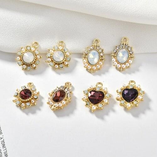 Alloy Diamond Pearl Heart Love Oval Pendant DIY Necklaces Earrings Bracelet Jewelry Materials Accessories 4pcs