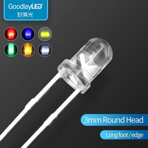 LED light-emitting diode 3mm Round Head with long legs with color white light red blue green yellow directly inserted