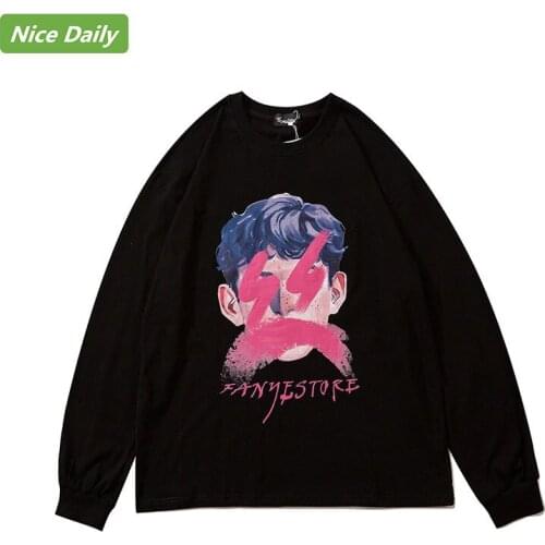 NiceDaily Autumn Winter Mens Long Sleeve Sweatshirt Cotton Abstract Men Print New Couple Wear Base Shirt HipHop Graffiti Casual