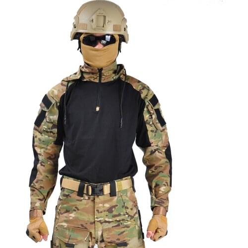 Tactical Hooded Camo Uniform Military Shirt Army Fan CS Field Shooting Training Combat Tops Men Outdoor Sport Hiking Shirts