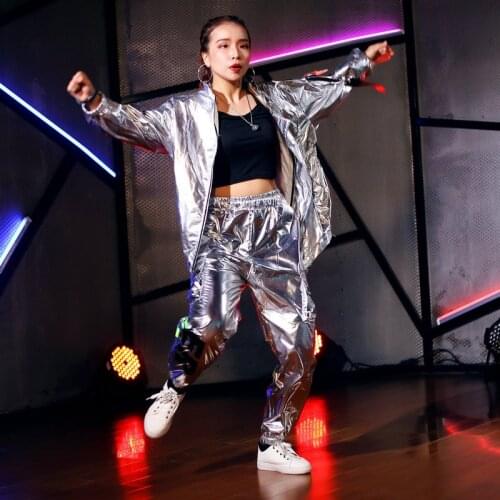 Silver Rave Outfit Hip Hop Dance Clothes Women Jazz Dancewear Gogo Dancer Costume Performance Costume American Clothing DL7423