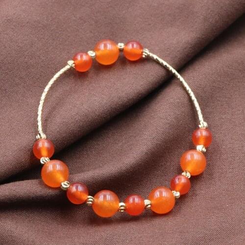 Trendy Natural Stone Jades Bracelet Crystal Beads Strand Elestic Rope Bracelets for Women Bangles Gifts Wrist Jewelry 7.5" B299