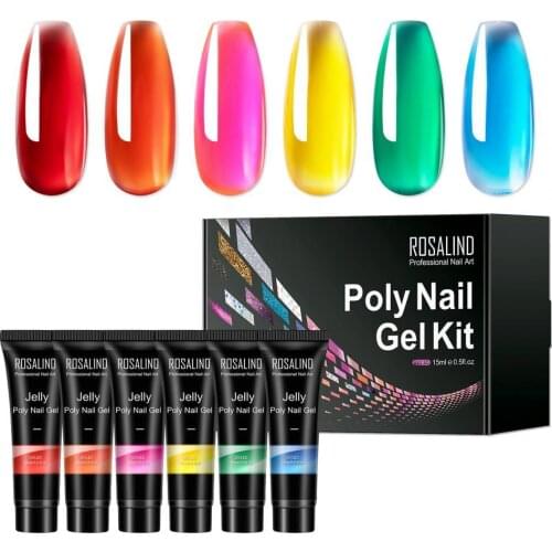 6Pcs/Set 15ml UV Extension Gel Multifunctional Portable Soak Off Semi Permanent Gel Nails Art Painting Quickly Build Nails Tools