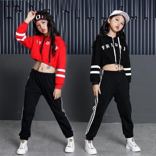 Girls street dance wear jazz costume girls crop hoodies and harem pants girls children dance wear hip hop
