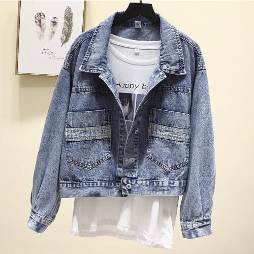 Vintage Denim Jacket Women Spring Coat Ripped oversized Outerwear Coats Windbreaker Boyfriend Female Jeans Jacket Plus Size