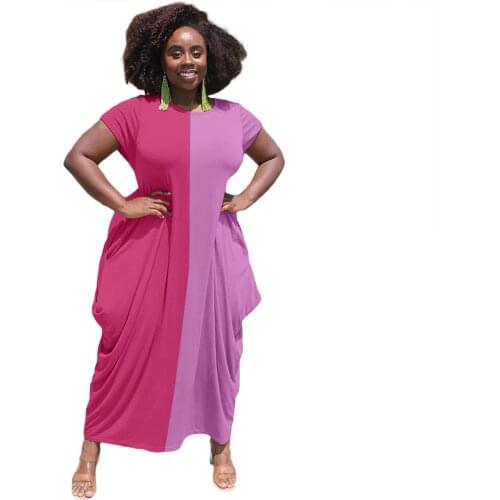 Women Dresses Summer 2021 Black Girl Lounge Wear Contrast Color Patchwork Loose Casual Midi Holiday Dress Wholesale Item