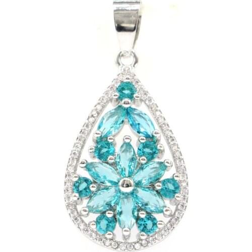 46x29mm New Statement Big Jewelry Set Created Paris Blue Topaz CZ For Women Fine Jewewlry Silver Earrings Pendant