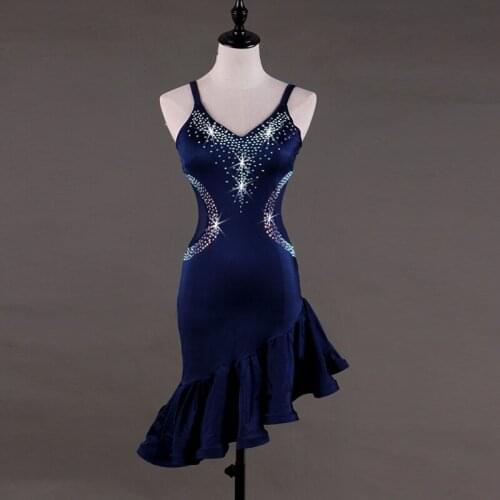 Sexy Sling Latin Dance Dress Women High-end Rhinestone Rumba Latin Dance Performance Competition Clothing Can Be Customized