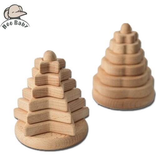 1set Wooden Geometric Blocks Toys Jenga Building Block Stacker Star Shape Educational Construction Building Toys Set For Kids