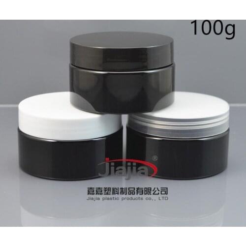 100ml shiny black PET cream jar with black/white/clear lid,Empty Container for Styling Gel Hair Wax 100g Cream Jar PET Packaging