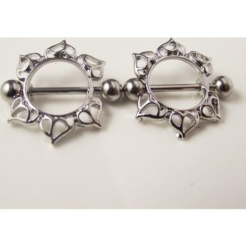 2piece 14G Punk Rock Sexy Love Sun Flowers Nipple Shield Rings Body Piercing Jewelry Heart Flower Nipple Bar ring Women Gift