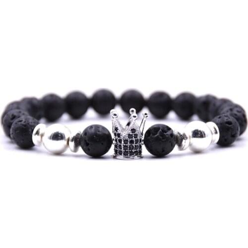 2021 Trendy 8mm Couple Silver Ladies Bracelet Crown Bracelet Charm Stone Bead Men Jewelry Pulseira Masculina Bileklik Pulseira
