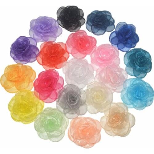 50pcs/lot Small Transparent Burned Silk Gauze Flower Fabric Floral for Girl Headwear Apparel and Hat Accessories H0284