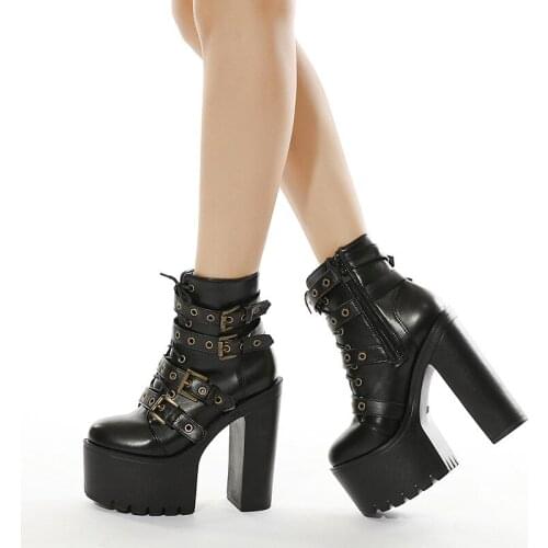 Sexy Rivet Black Ankle Boots Women Platform Soft Leather Autumn Winter Ladies Boots With Zipper Ultra High Heels Shoes