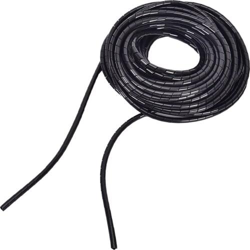 Black 6mm Spiral Cable Wire Outside 17M PE Sheath Tube Spiral Range Cache Cable Cord Wire Organizer PC TV
