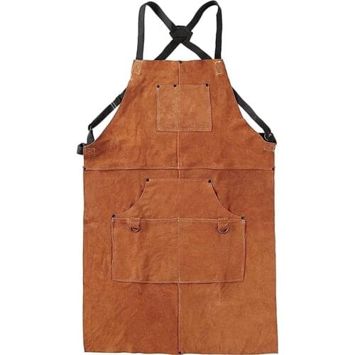 Leather Work Shop Apron with 6 Tool Pockets Heat&Flame Resistant Heavy Duty Welding Apron,24x36Inch,Adjustable M to XXL
